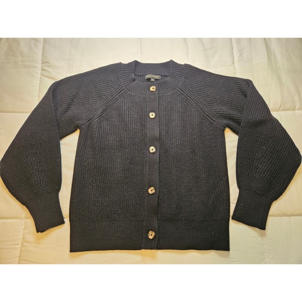 Banana Republic Black Shaker Stitch Cardigan Balloon Sleeve Sweater Womens Large